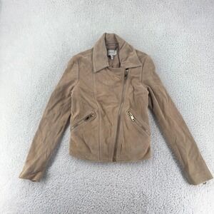 Reiss‎ Suede Jacket Womens 4 FITS XS Moto Asymmetrical Zip Pockets Biker Chic